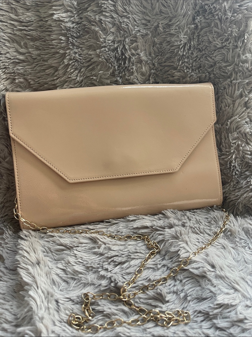 Halogen Nude Beige Envelope Clutch with Gold Chain